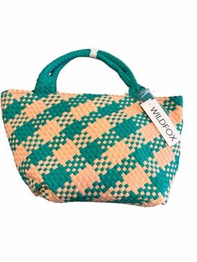 Wildfox Teal and Peach Woven Tote